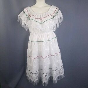 Folk Dancing Dress L Tiered Fringe Elastic Waist